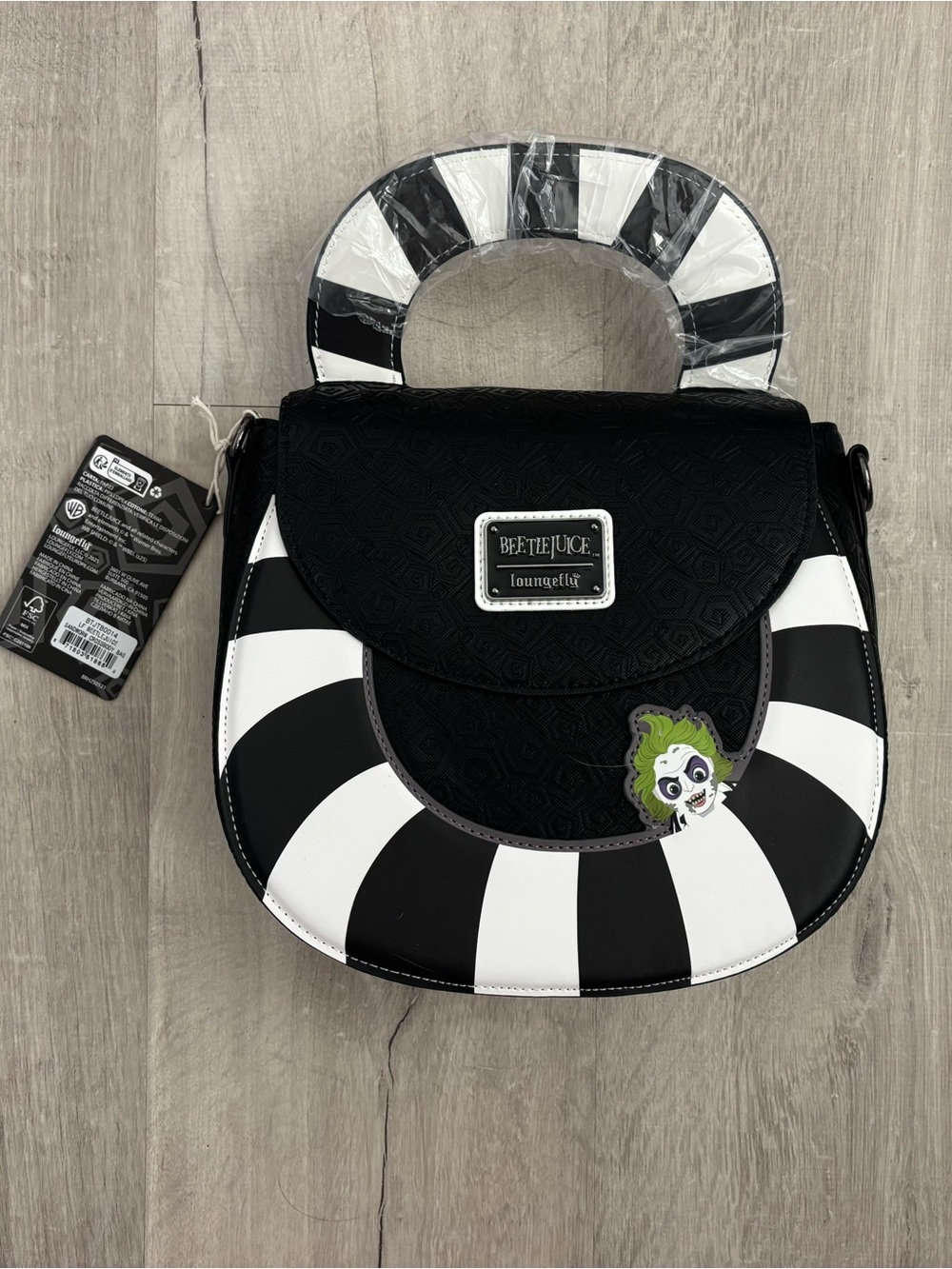 NWT Loungefly Beetlejuice Black & White Stripe Sandworm Crossbody Bag - Picture 2 of 4